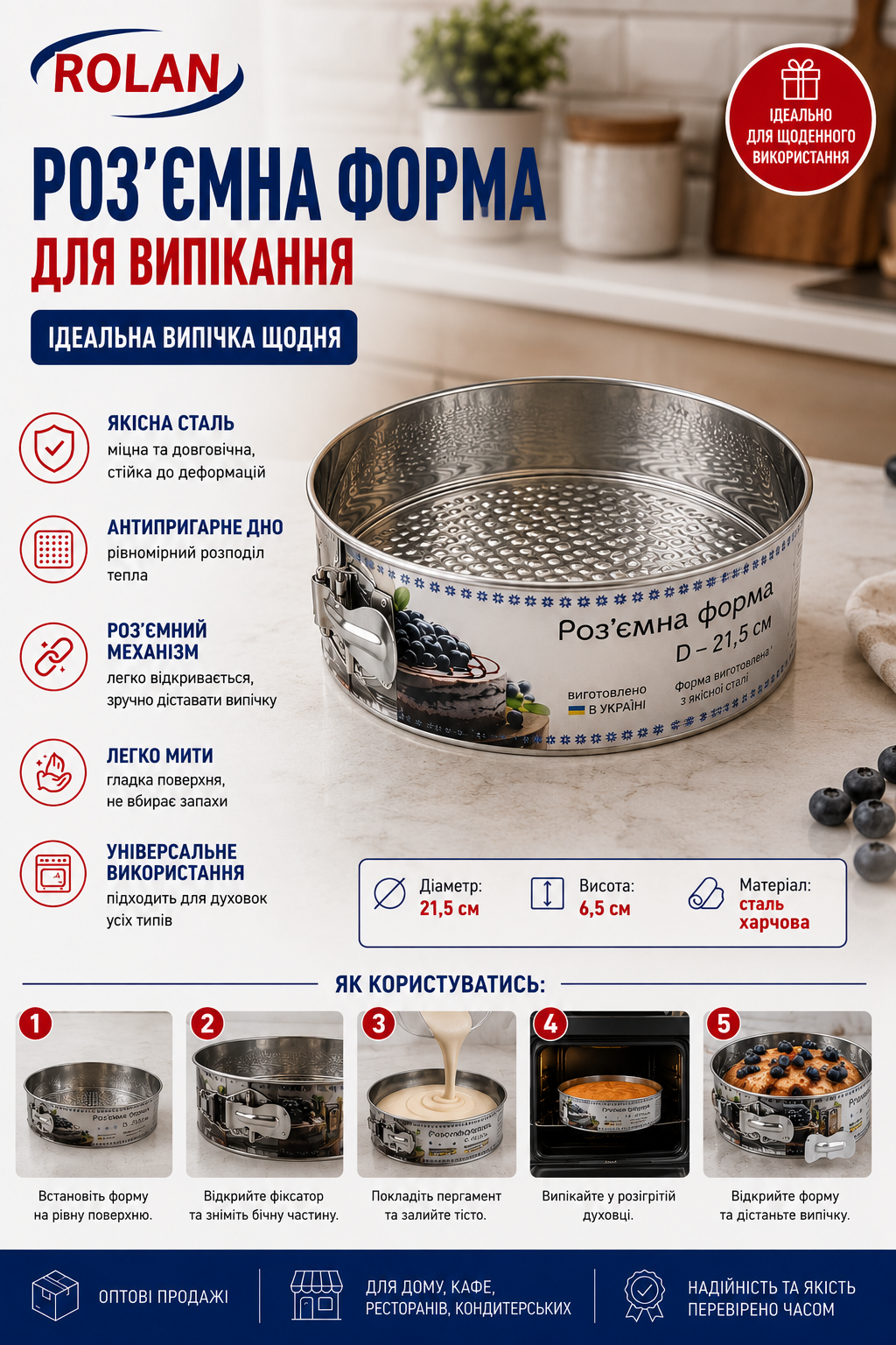 Форма роз'ємна одинарна для випікання 21х6,5см.